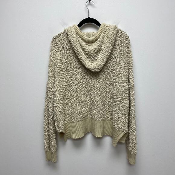 POL Womens Cream Acrylic Blend Popcorn Chenille V-Neck Pullover Hooded Sweater L - Picture 5 of 10